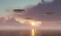 An artistic illustration of UFOs above Lake Michigan. Depositphotos.