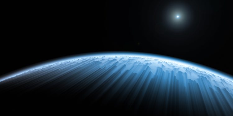 An illustration of an energy burst over Earth. Depositphotos.