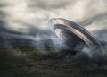 An illustration showing a crashed UFO. Depositphotos.