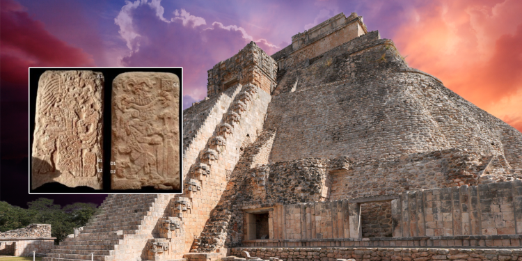 An image of the ancient Maya Pyramid in Uxmal, and the recently-found Stele. Image Credit: YAYIMAGES/INAH.