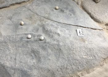 A photograph showing small ancient spheres. Image Credit: Konstantinos Trimmis.