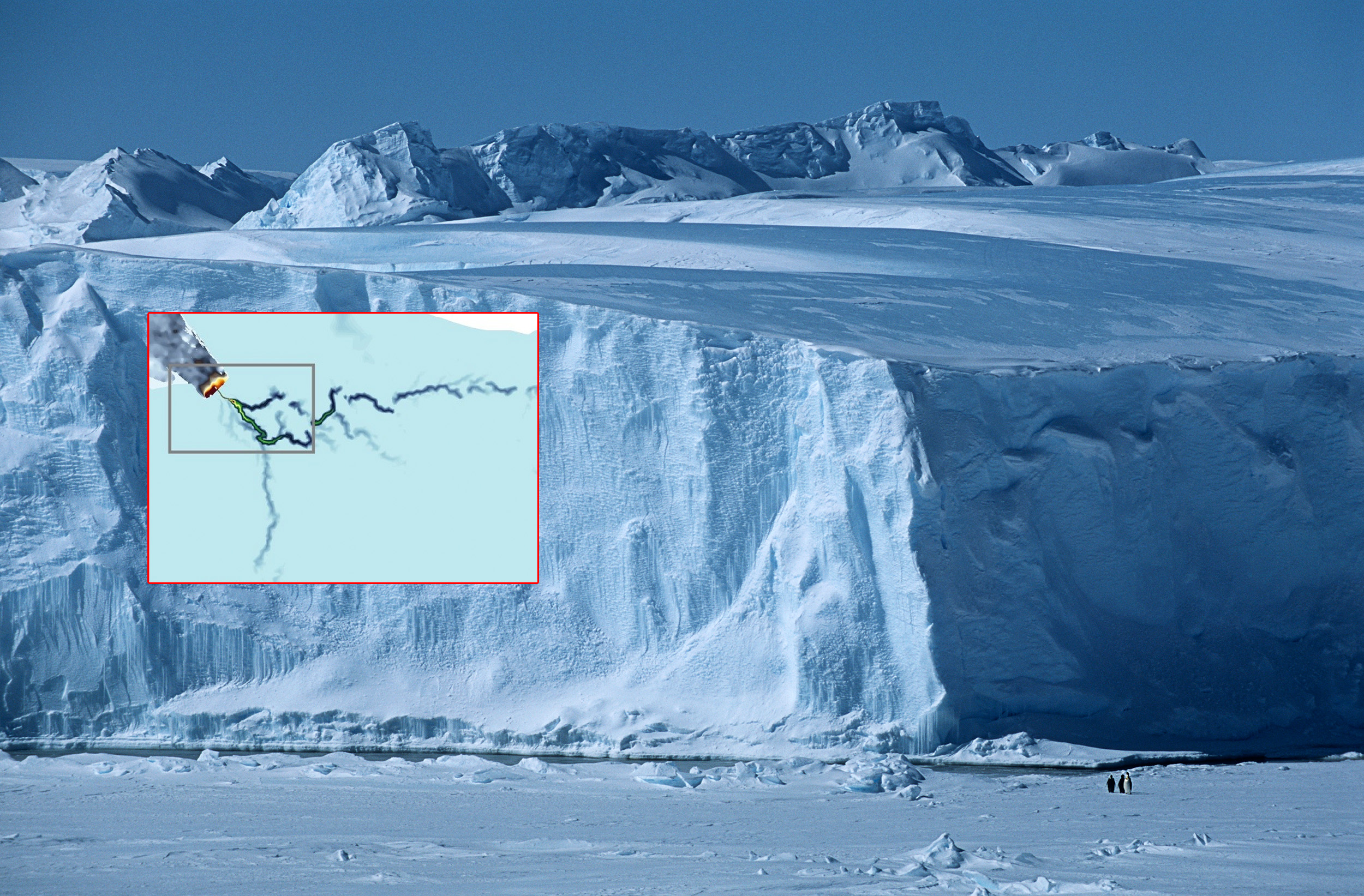 Antarctica Weddell Sea Riiser Larsen Ice Shelf Iceberg and radar image of river beneath Antarctica. YAYIMAGES.