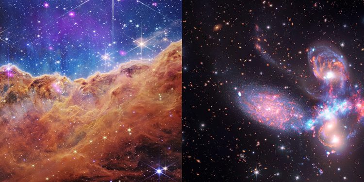 A view of some of the Chandra and Webb images combined into one. Image Credit: X-ray: NASA/CXC/SAO; IR (Spitzer): NASA/JPL-Caltech; IR (Webb): NASA/ESA/CSA/STScI.