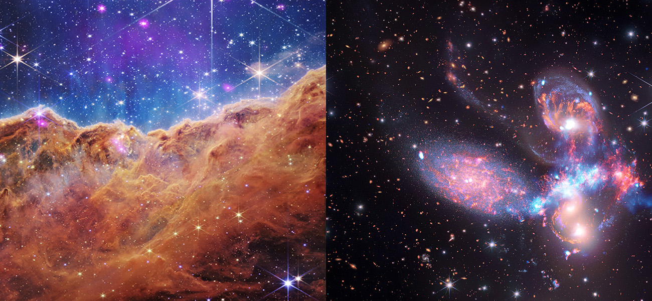A view of some of the Chandra and Webb images combined into one. Image Credit: X-ray: NASA/CXC/SAO; IR (Spitzer): NASA/JPL-Caltech; IR (Webb): NASA/ESA/CSA/STScI.