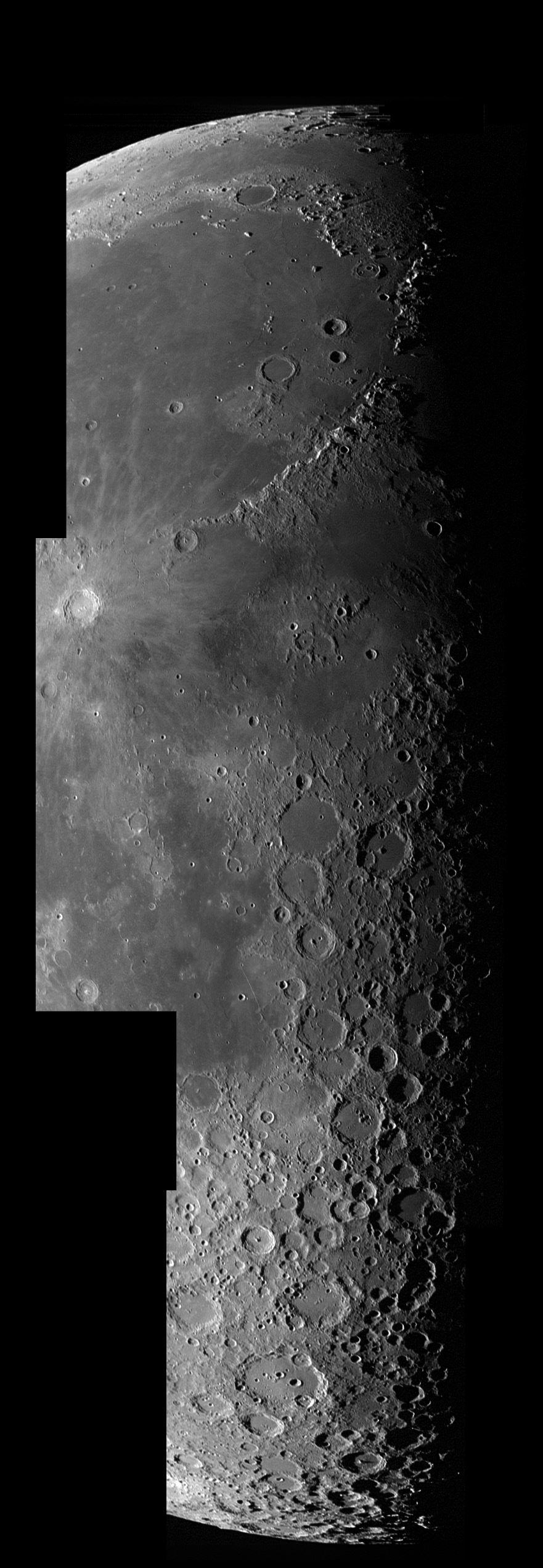 This is a mosaic of the terminator line on the Moon. Image Credit: NASA.