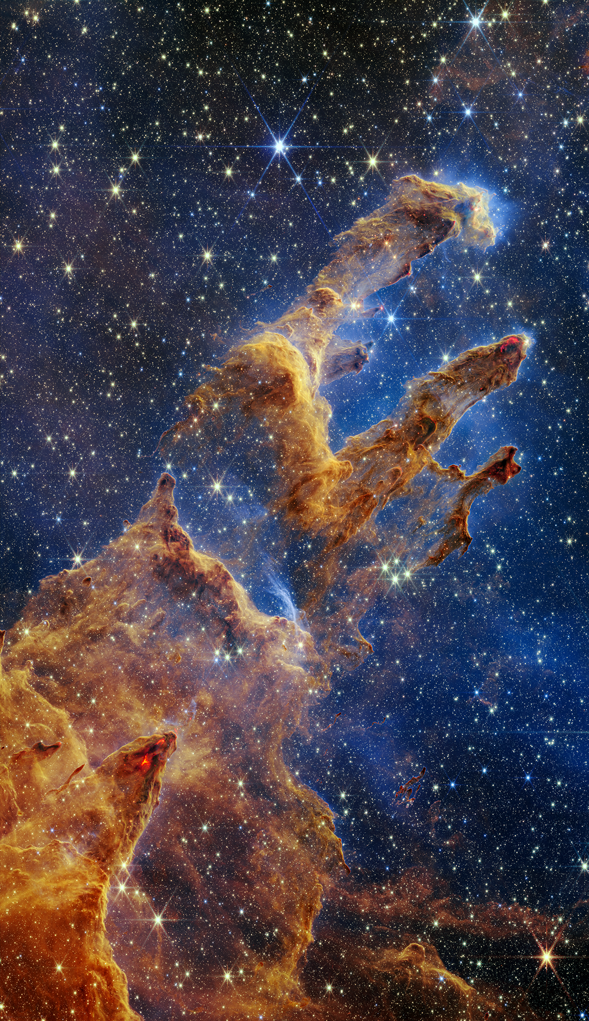 NASA's James Webb Space Telescope's near-infrared view of the Pillars of Creation is a kaleidoscope of color. Image Credit: NASA, ESA, CSA, STScI; Joseph DePasquale (STScI), Anton M. Koekemoer (STScI), Alyssa Pagan (STScI).