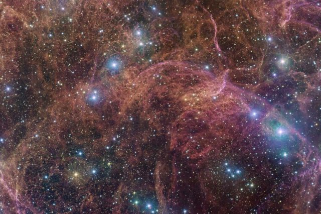 A cropped photo of the Veil supernova remnant. Image Credit: ESO/VPHAS+ team. Acknowledgement: Cambridge Astronomical Survey Unit.