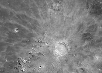A cropped photograph of the Artemis I close-p view of the Moon. NASA.