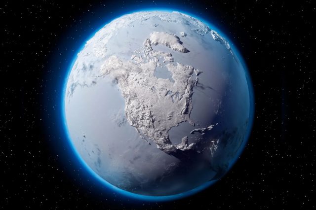 An illustration of the Snowball Earth. Depositphotos.