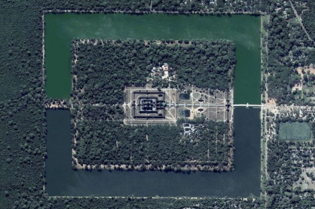 An aerial view of Angkor Wat.