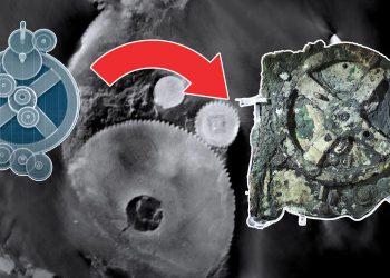 A collage of the Antikythera mechanism. Curiosmos. Wikimedia, Depositphotos.