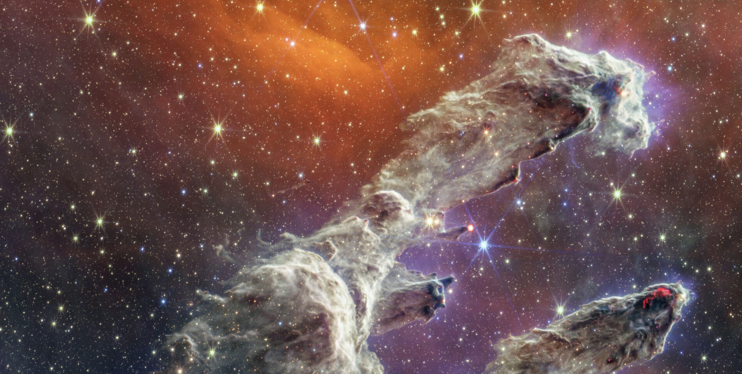 A cropped view of the Pillars of Creation as seen by Webb. Image Credit: NASA, ESA, CSA, STScI, J. DePasquale (STScI), A. Pagan (STScI), A. M. Koekemoer (STScI); CC BY 4.0.