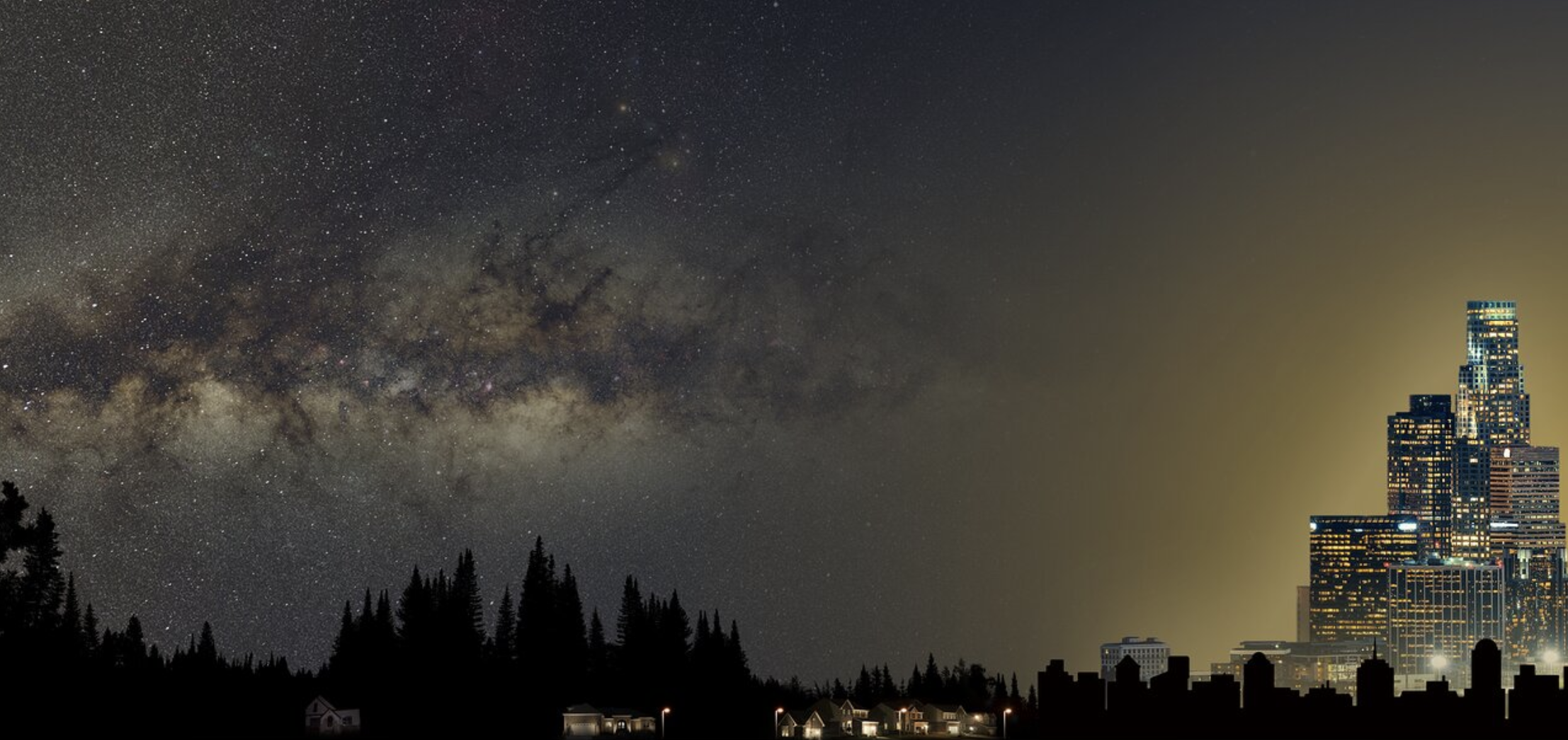 An illustration showing the impact of light pollution. Image Credit: NOIRLab/NSF/AURA, P. Marenfeld.