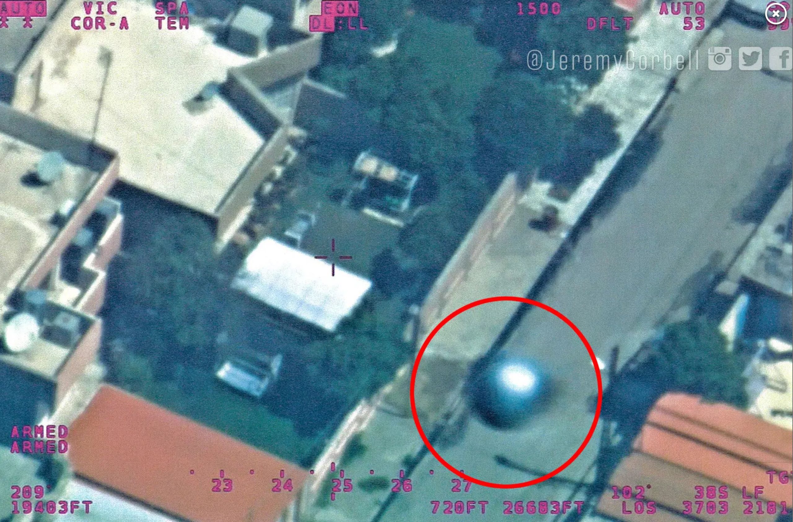 A screenshot of the spherical UFO snapped by a US Spy plane over Iraq. Image Credit: Jeremy Corbell.