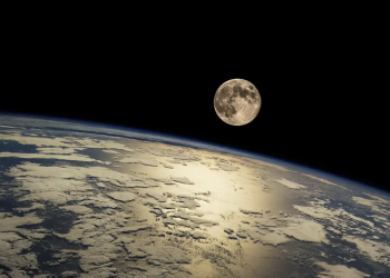 A view of the Earth and the Moon.