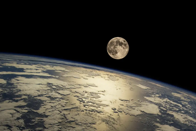 A view of the Earth and the Moon