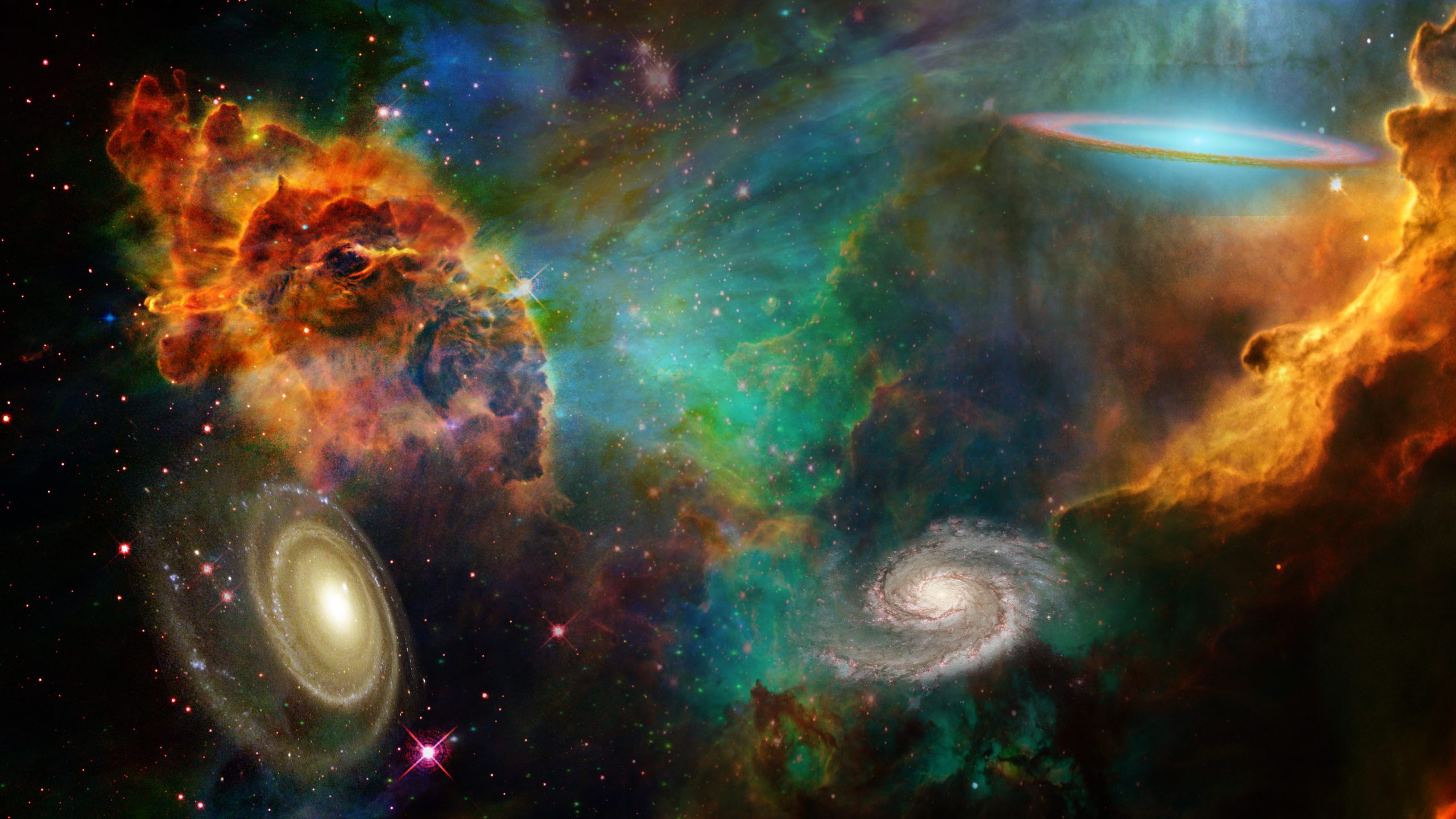 Illustration of ancient massive galaxies. James Webb Illustration. YAYIMAGES.