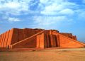 Restored ziggurat in ancient Ur, sumerian temple, Iraq. YAYIMAGES.