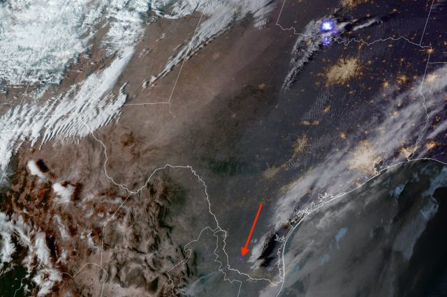 Satellite image showing the meteorite explosion. NASA Meteor Watch.