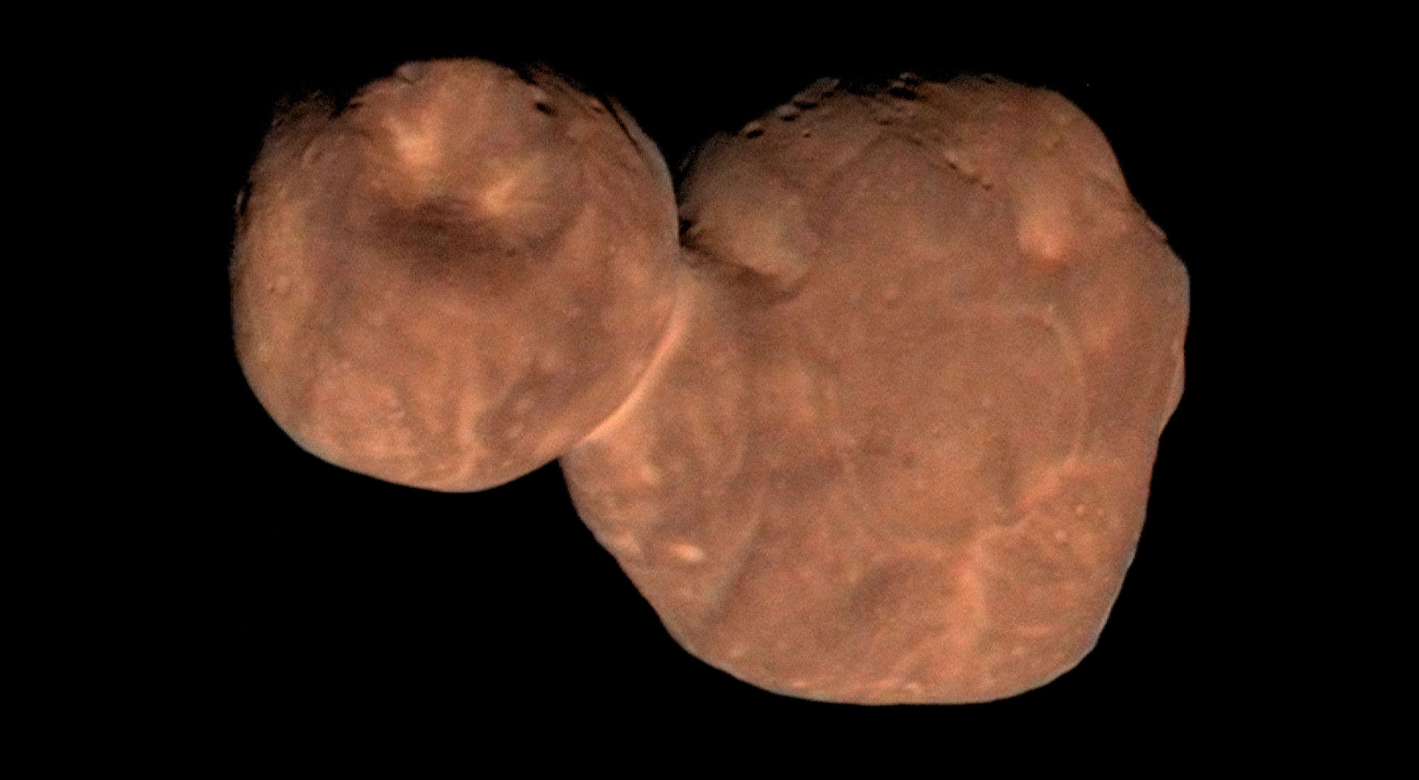 A photograph showing what Arrokoth looks like. Credit: NASA/Johns Hopkins APL/SwRI.