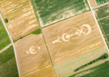 An aerial photograph of Crop Circles. Yayimages.