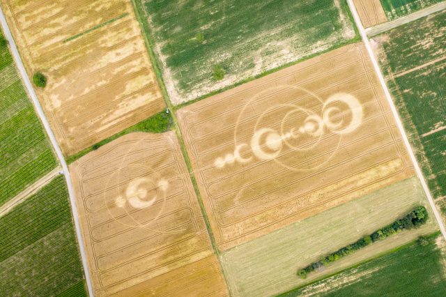 An aerial photograph of Crop Circles. Yayimages.