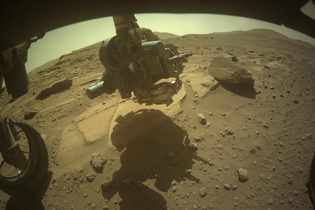 On March 22, 2023 (Sol 741), NASA's Mars Perseverance rover snapped a photo of the terrain ahead using its onboard Front Left Hazard Avoidance Camera A. Credits: NASA/JPL-Caltech.