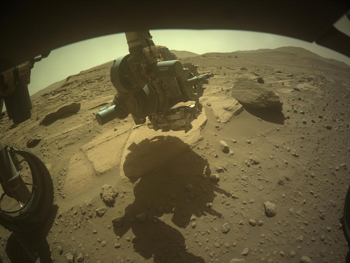 On March 22, 2023 (Sol 741), NASA's Mars Perseverance rover snapped a photo of the terrain ahead using its onboard Front Left Hazard Avoidance Camera A. Credits: NASA/JPL-Caltech.