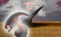 An illustration showing a crashed saucer and an alien being, comparing it to the Varginha UFO incident. Image credit: YAYIMAGES.