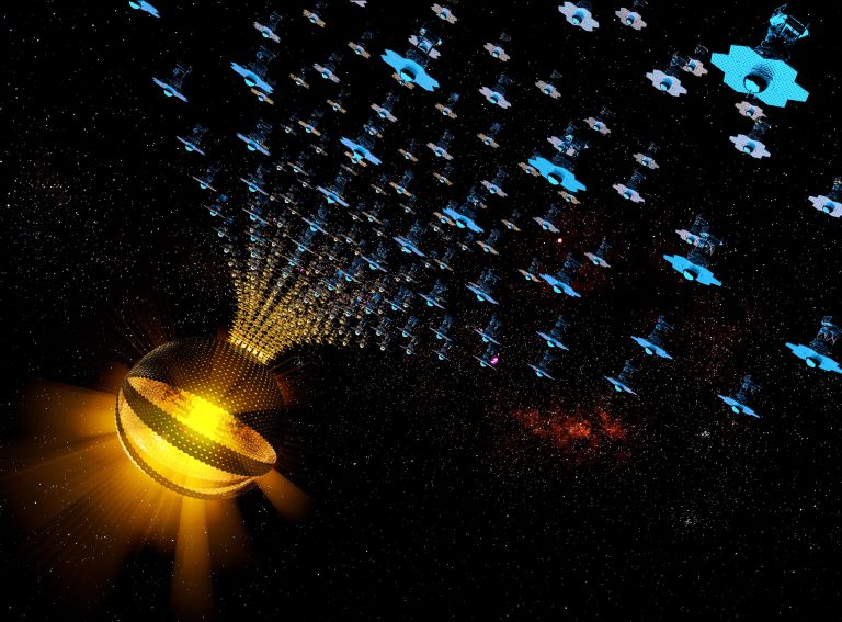 An illustration of a Dyson Swarm