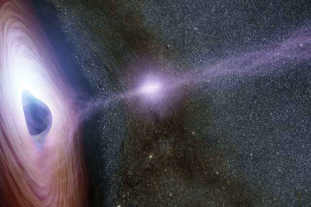 An illustration of an object traveling to a Black Hole
