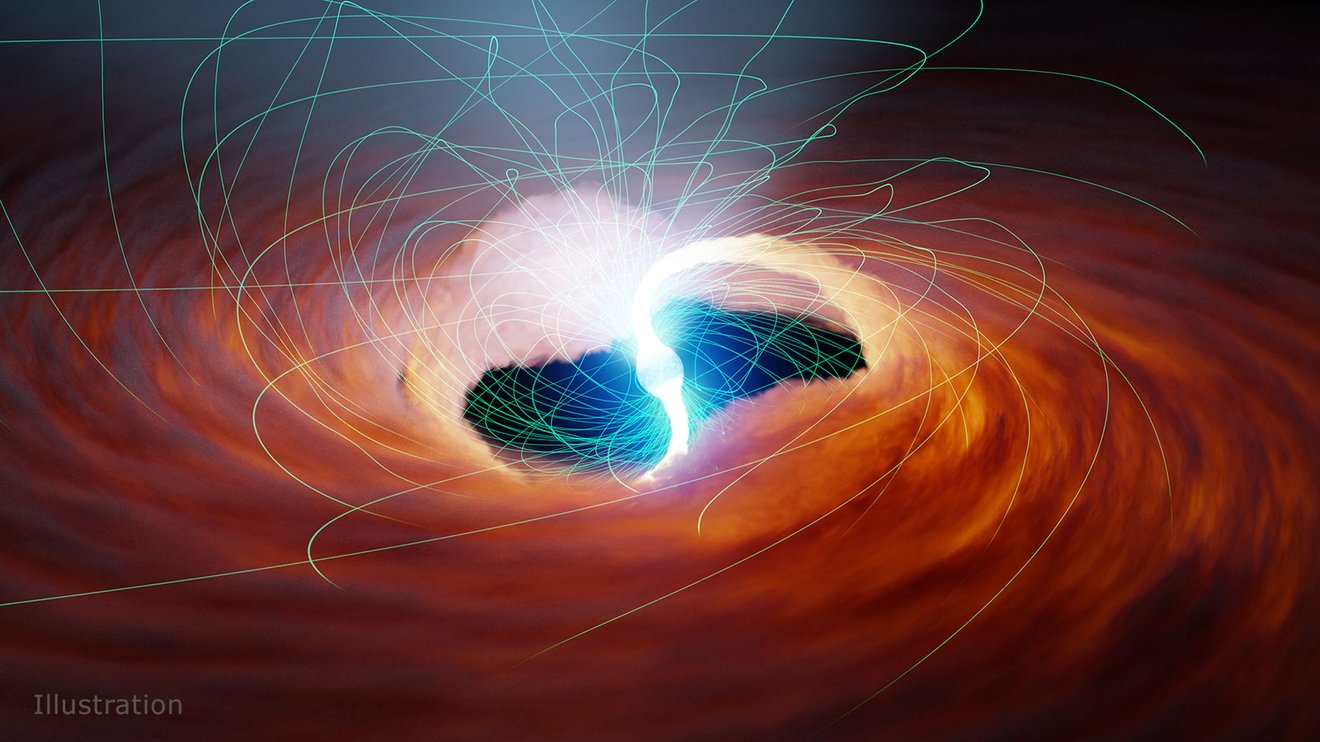 The depiction of an ultra-bright X-ray source shows two streams of heated gas being drawn towards the surface of a neutron star. The presence of powerful green magnetic fields could potentially alter the way in which matter and light interact in the vicinity of the neutron star's surface, thereby intensifying its luminosity. Image credit: NASA/JPL-Caltech.