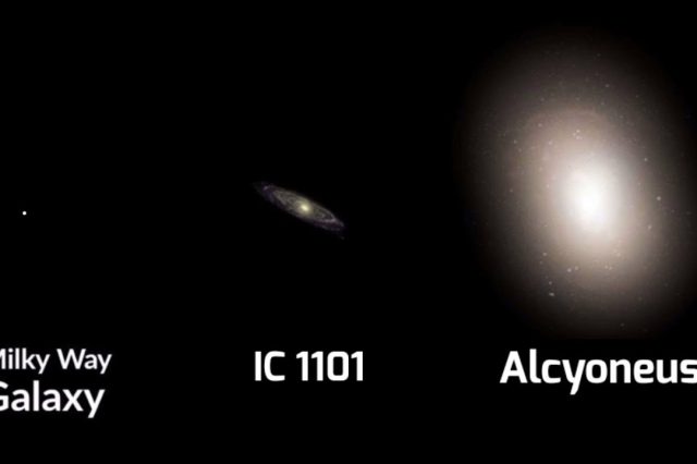 Illustration of the largest galaxy in the universe Alcyoneus.