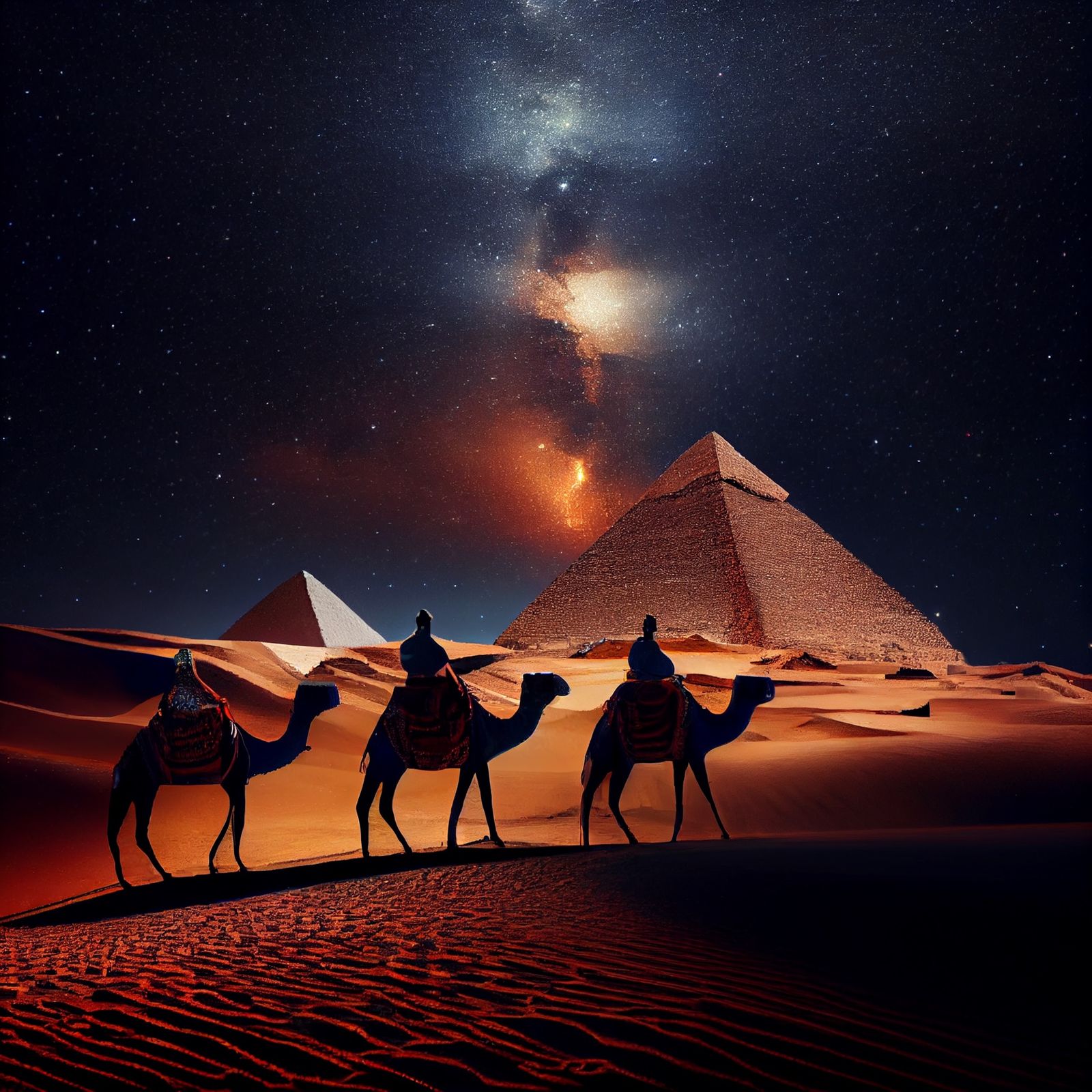 An illustration showing the Great Pyramid and the stars. Yayimages/Curiosmos.