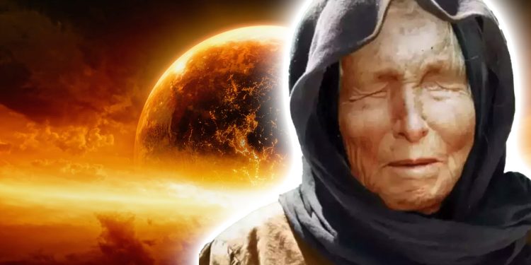 An illustration showing Baba Vanga and the end of the world.