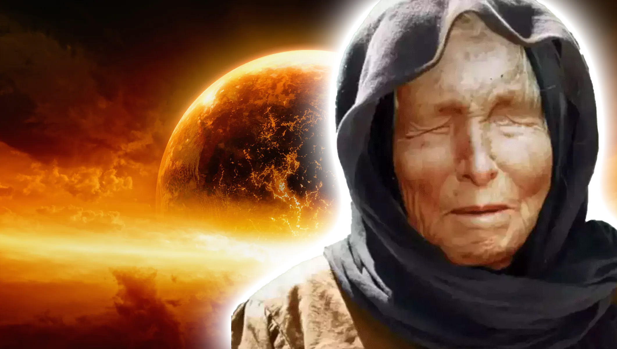 An illustration showing Baba Vanga and the end of the world.