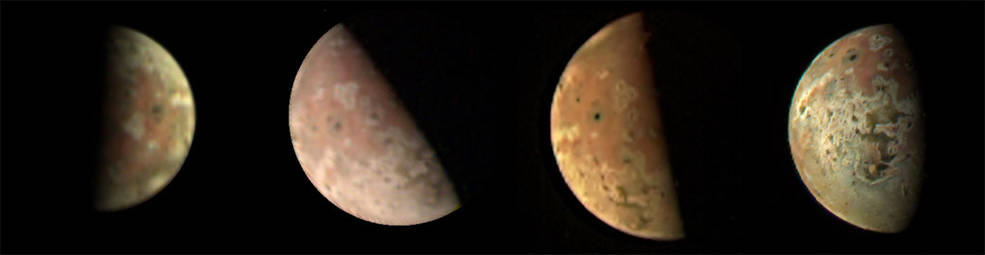 A breathtaking composite image of Jupiter's moon Io has been unveiled, created from a compilation of data captured during four flybys by NASA's Juno spacecraft. Image data: NASA/JPL-Caltech/SwRI/MSSS/ Image processing, left to right: Björn Jónsson (CC NC SA), Jason Perry (CC NC SA), Mike Ravine (CC BY), Kevin M. Gill (CC BY).