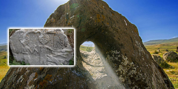 An image of one of the stones of Armenia's stonehenge.