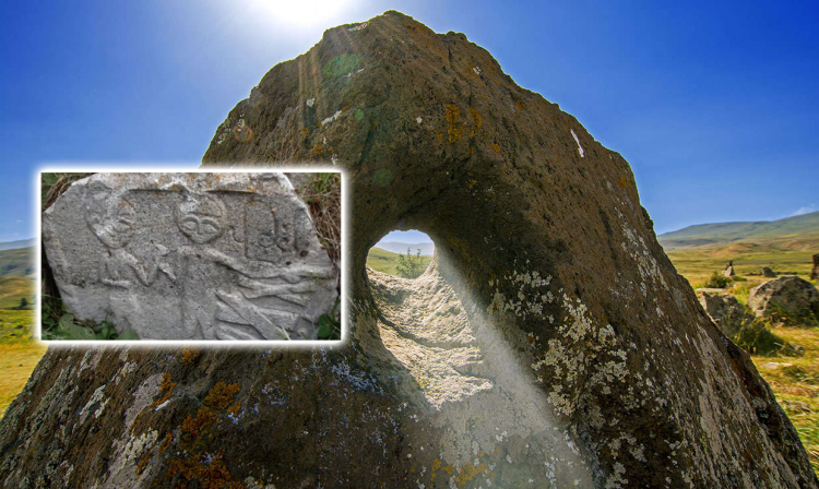 An image of one of the stones of Armenia's stonehenge.