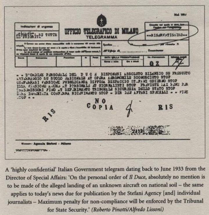 A telegram about a crashed UFO.