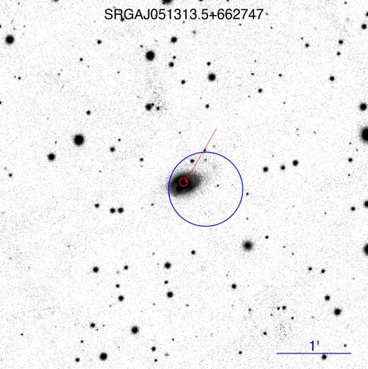 This is an optical image depicting one of the 14 recently identified Active Galactic Nuclei (AGNs) discovered during the PanSTARRS PS1 survey. The image was captured using the r filter.