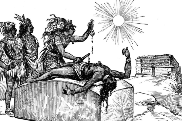 An illustration of ancient Maya human sacrifice
