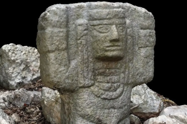 Atlantean-like sculpture found at Chichen Itza. INAH.