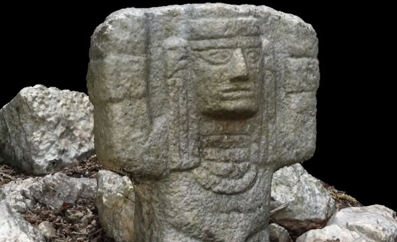 Atlantean-like sculpture found at Chichen Itza. INAH.
