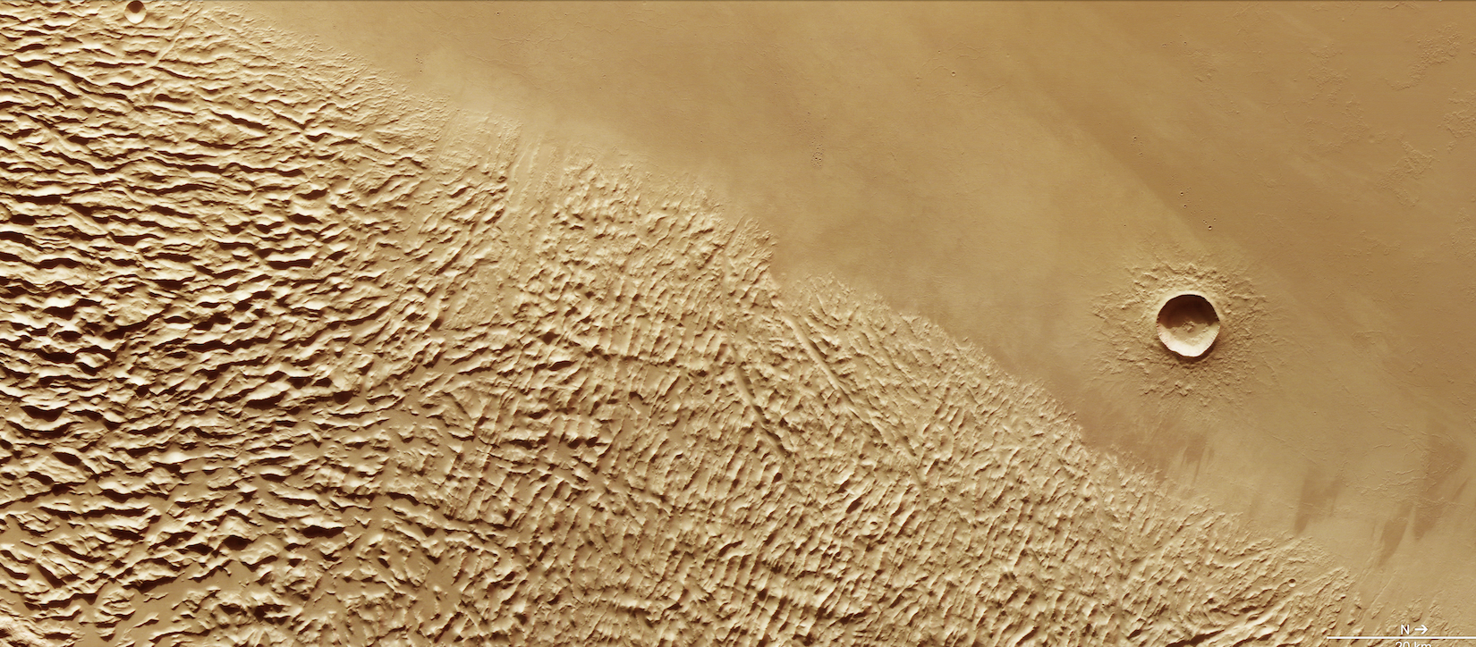 Cropped Landslides and rockfalls around Olympus Mons. Image Credit: ESA.