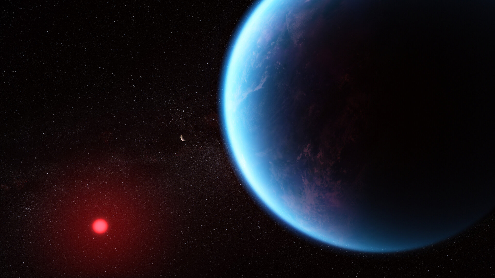 Exoplanet K2-18 b (Illustration). NASA, CSA, ESA, J. Olmstead (STScI), N. Madhusudhan (Cambridge University)