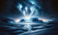 An illustration of Antarctica at night.