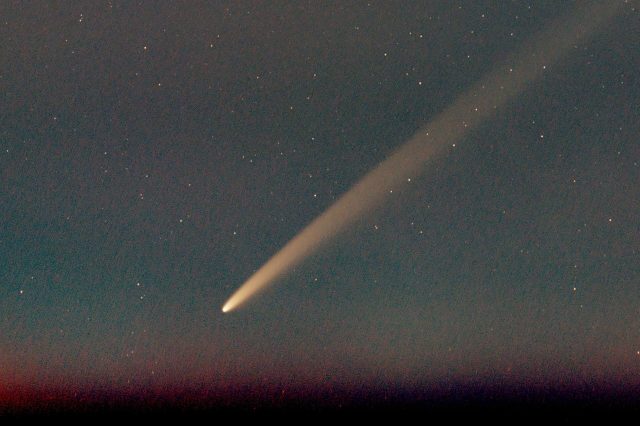 On September 28, 2024, Comet C/2023 A3 (Tsuchinshan-ATLAS) was beautifully captured from the island of Crete. The photograph was taken using a Samyang 135mm f/2 lens paired with an Olympus E-PL5 camera. A total of 26 frames, each with an 8-second exposure, were tracked and combined using DeepSkyStacker (DSS), resulting in a final exposure time of 3 minutes and 28 seconds. The image was later enhanced and processed using SIRIL to bring out the fine details of the comet. Image Credit: Wikimedia Commons/C messier.