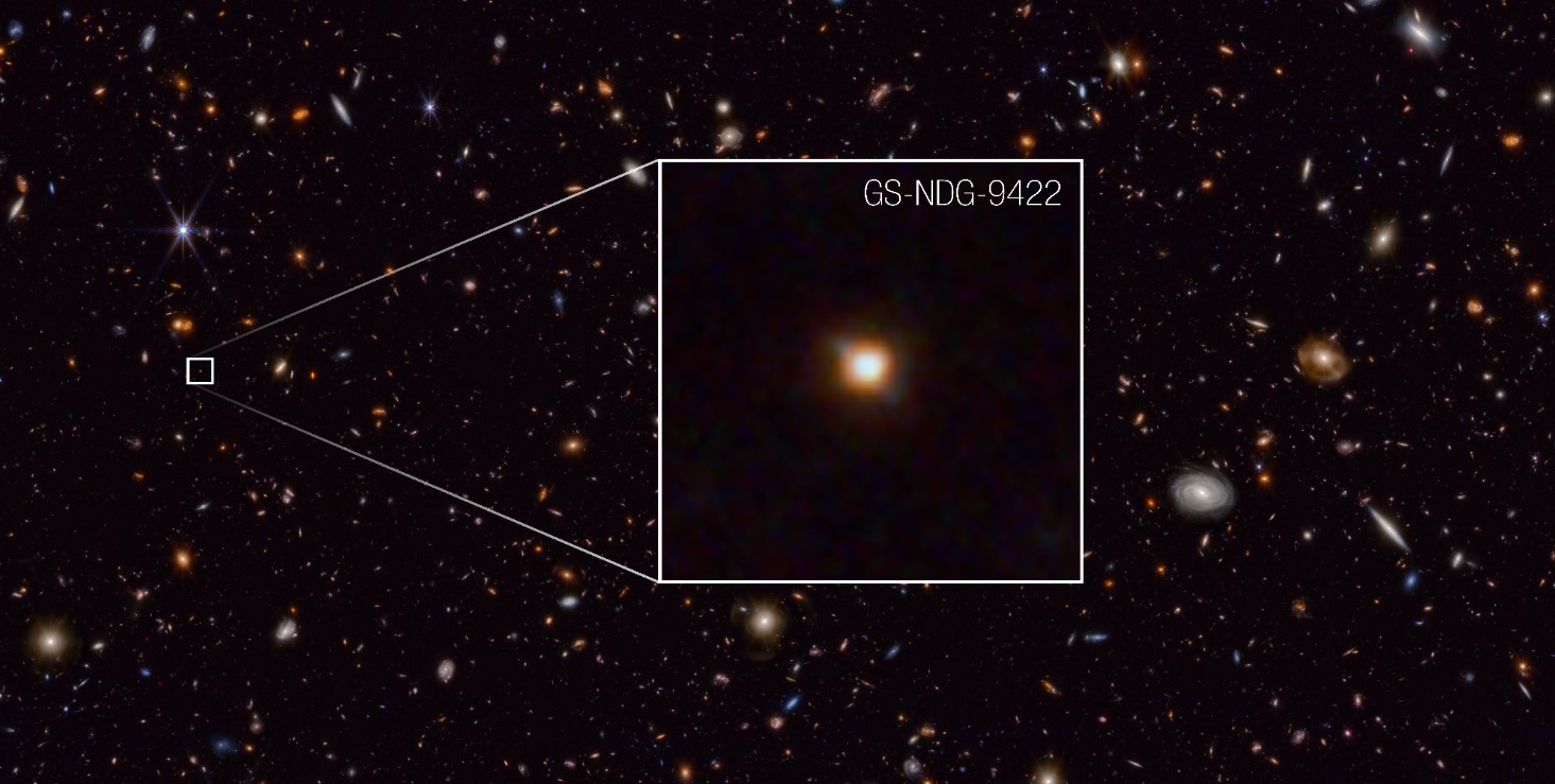 The galaxy GS-NDG-9422. Image Credit: NASA, ESA, CSA, STScI, Alex Cameron (Oxford).