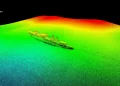 The USS Stewart shipwreck as seen in a 3D map of the region. Credit: Ocean Infinity